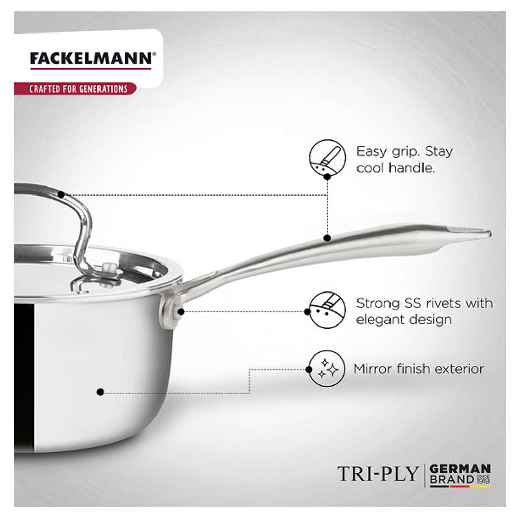 Fackelmann Triply Sauce Pan With Stainless Steel Lid 18 cm 2.4 Liter 11010311
