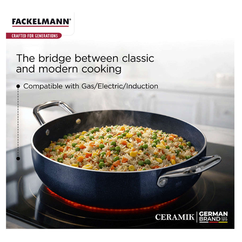 Fackelmann Ceramik Non Stick Kadai With Glass Lid 22 cm 1.5 Liter 11110109