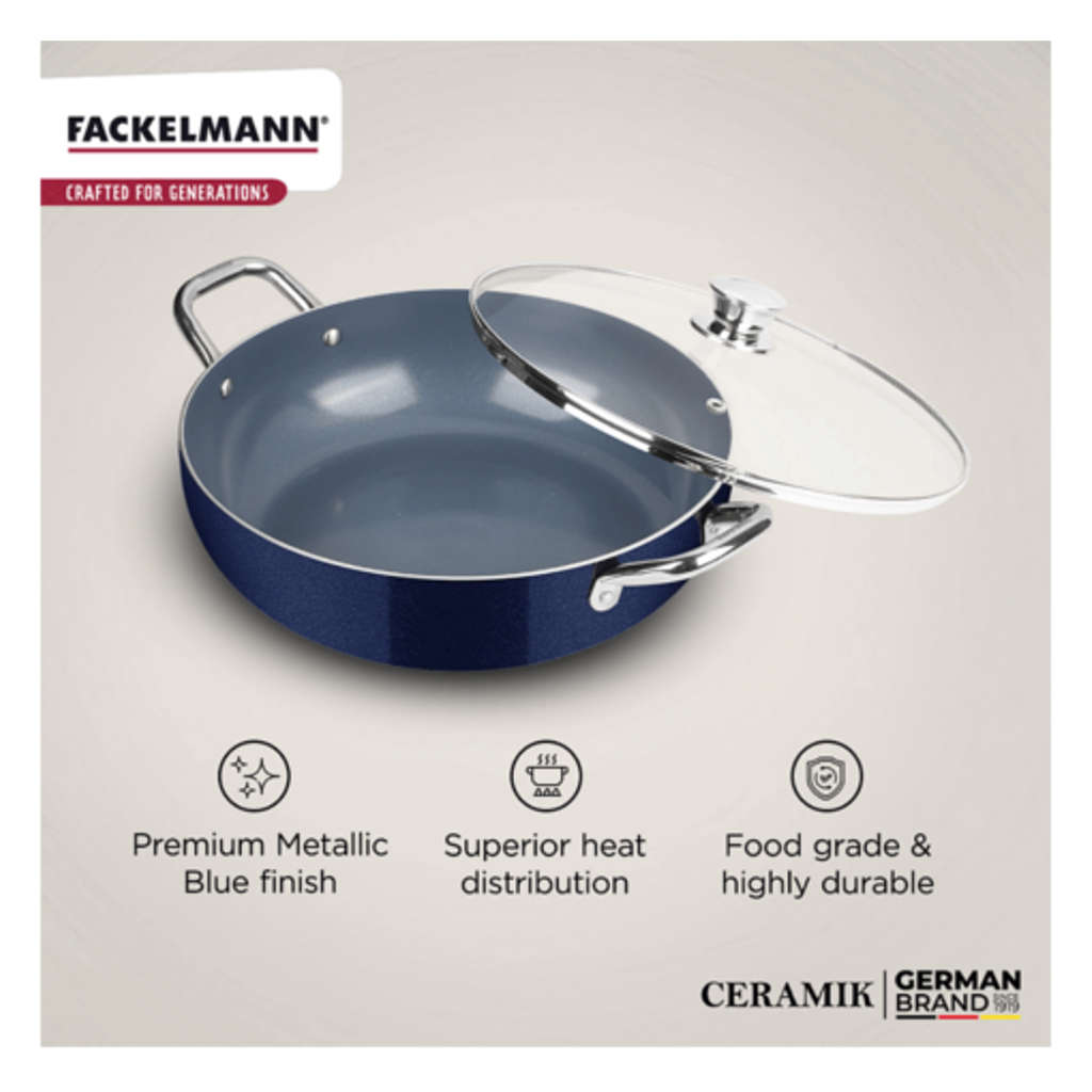 Fackelmann Ceramik Non Stick Kadai With Glass Lid 22 cm 1.5 Liter 11110109