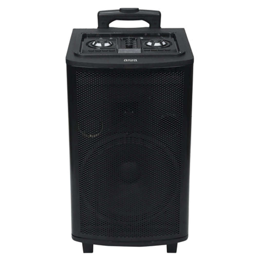 Aiwa Bluetooth Trolley Party Speaker 100W With 10 Inch Subwoofer 2 Wireless Mics AW-TR101