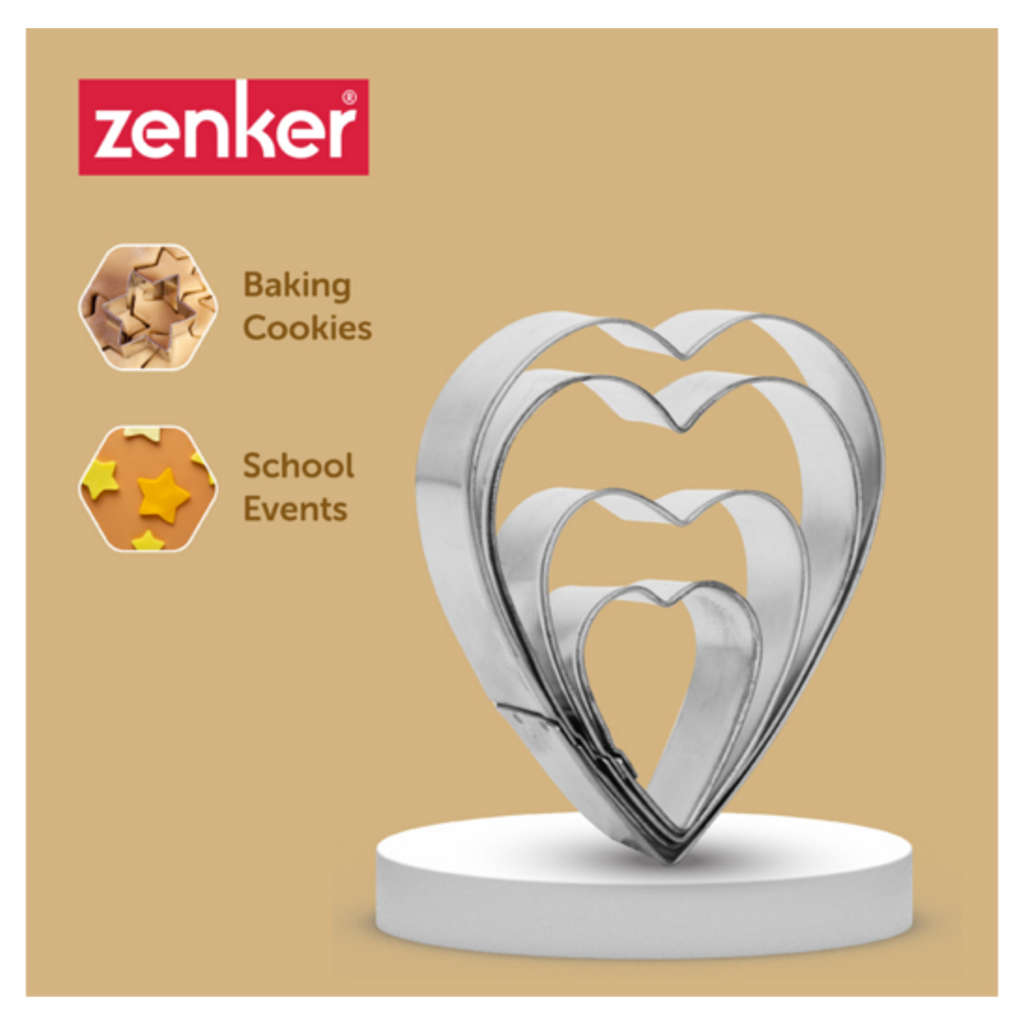 Fackelmann Zenker Heart Shaped Cookie Moulds Set of 4 43008