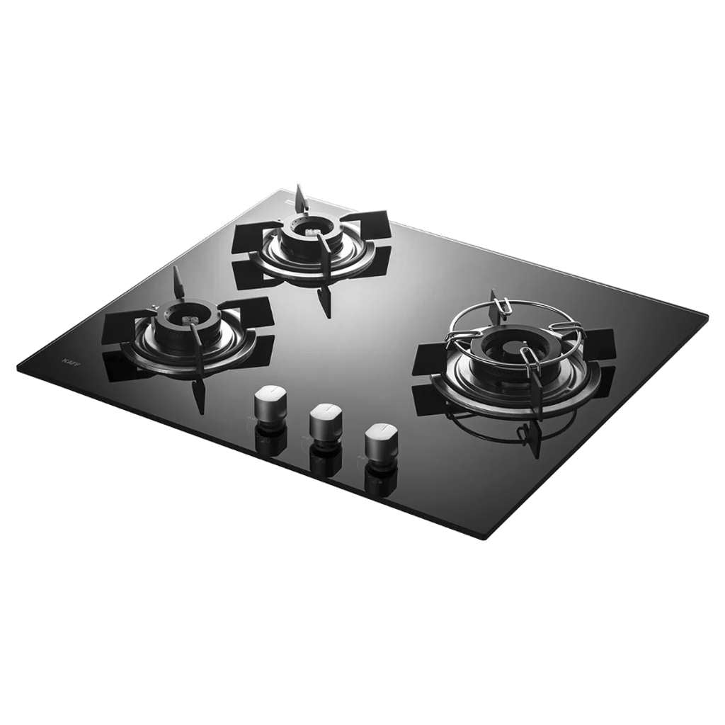 Kaff Built In Hob With 3 Brass Burners Auto Electric Ignition Black Tempered Glass 60 cm HBR 603B 