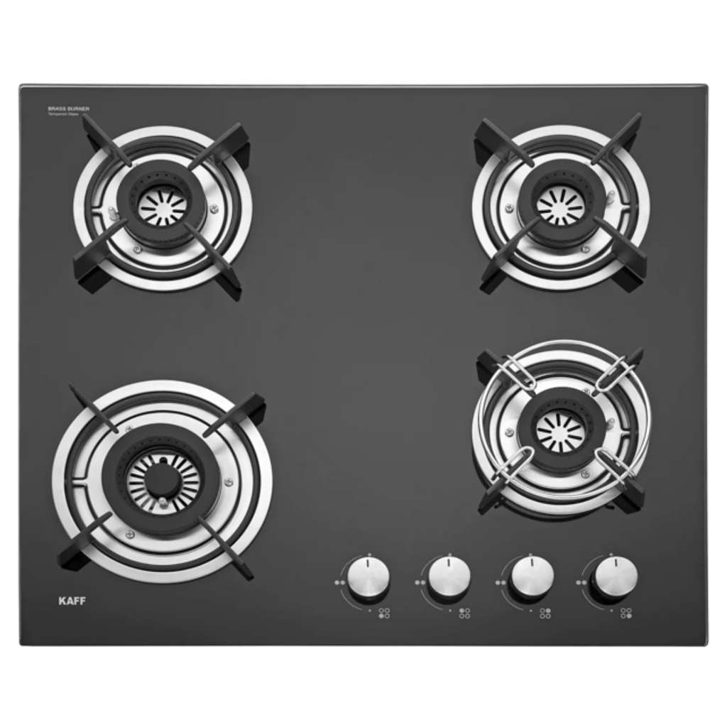 Kaff Built In Hob With 4 Brass Burners Auto Electric Ignition Black Tempered Glass 60 cm HBR 604A