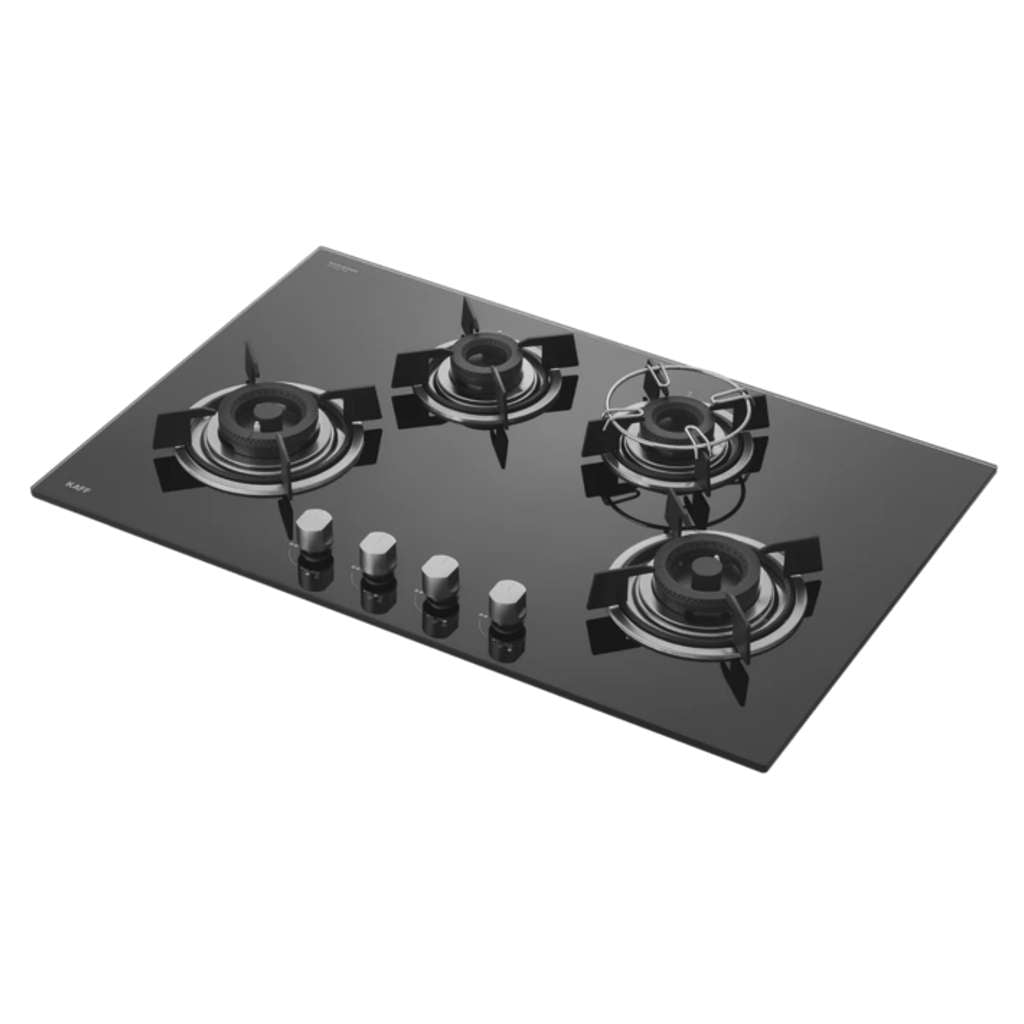 Kaff Built In Hob With 4 Brass Burners Auto Electric Ignition Black Tempered Glass 80 cm HBR 804A  