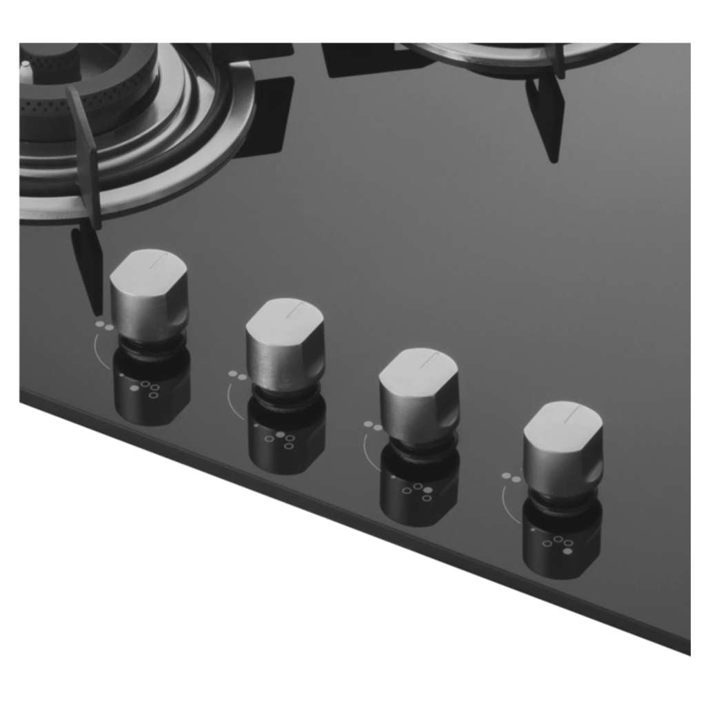 Kaff Built In Hob With 4 Brass Burners Auto Electric Ignition Black Tempered Glass 80 cm HBR 804A