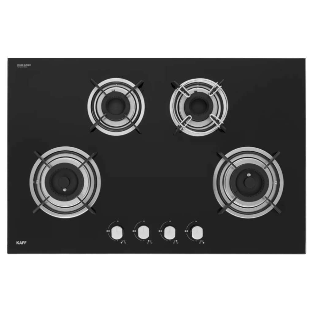Kaff Built In Hob With 4 Brass Burners Auto Electric Ignition Black Tempered Glass 80 cm HBR 804A