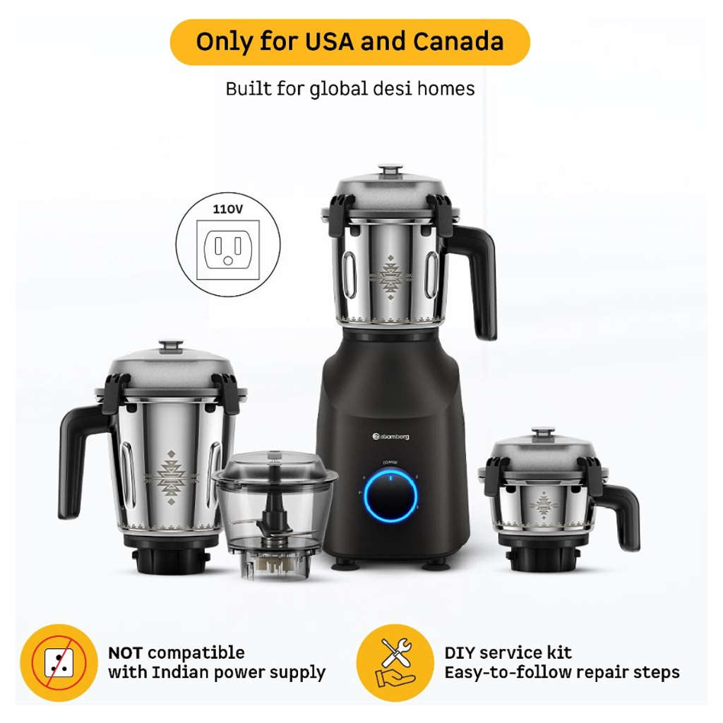 Atomberg Tavi 4 Jars Mixer Grinder 110V Only For US & Canada 600W Matte Black