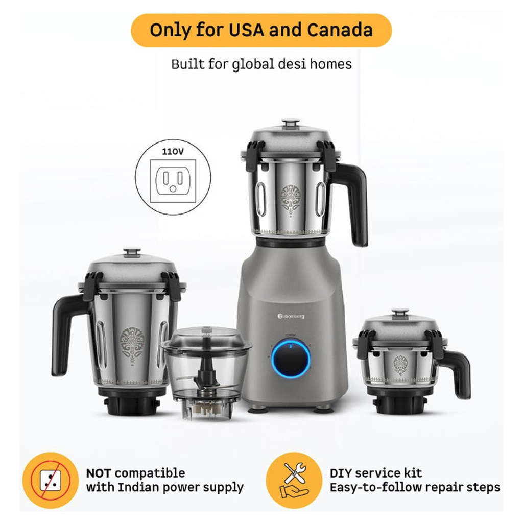 Atomberg Tavi 4 Jars Mixer Grinder 110V Only For US & Canada 600W Matte Sand Grey