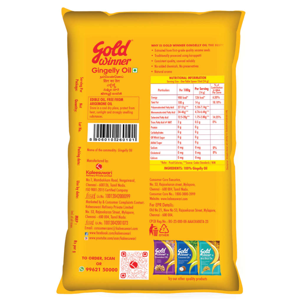 Gold Winner Gingelly Oil 850g Pouch