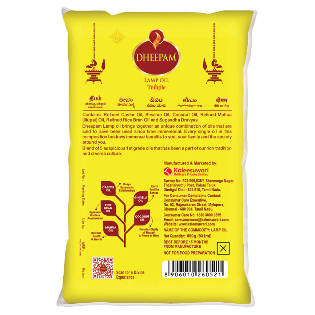 Dheepam Temple Lamp Oil 850g Pouch