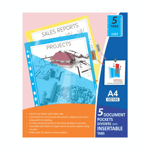 Solo 5 Document Pockets Dividers With Insertable Tabs DD105 