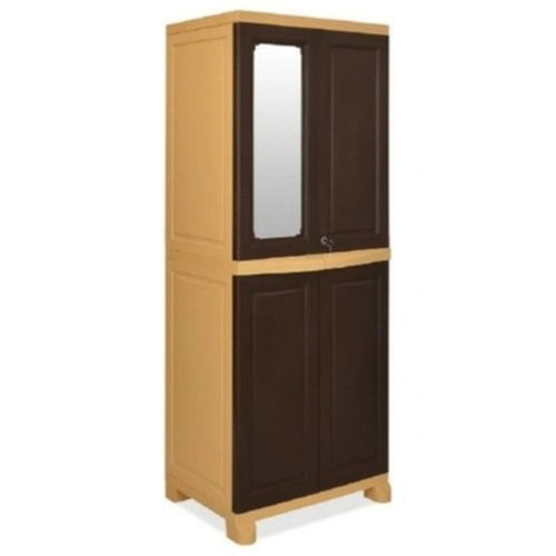 Nilkamal Freedom Big (FB1M) Plastic Storage Cabinet With 1 Mirror (Weather Brown & Biscuit)