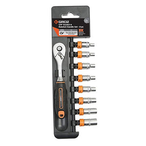 Groz 1/4 Inch Hex Drive Socket Set – 9 PCS KIT/SKT/H/1-4/9LH/UG 