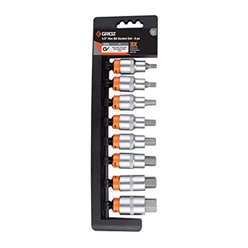 Groz 1/2 Inch Drive Hex Bit Socket Set - 8 PCS KIT/BIT-SKT/H/1-2/8/UG 