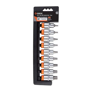 Groz 1/2 Inch Torx Bit Socket Set - 9 Pcs KIT/BIT-SKT/TX/1-2/9/UG 