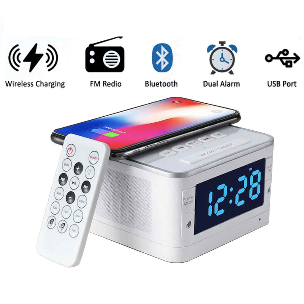 Dolphy Dock Station Dual Alarm Clock,FM Radio,LED Display with Wireless Bluetooth Player DDSN0003