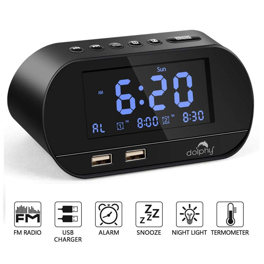Dolphy Digital dock station Dual Alarm Clock with FM Radio DDSN0004