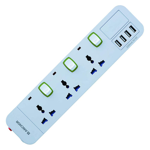 Anchor Spike Guard 3 Socket+4 USB with Individual Switch 22057 