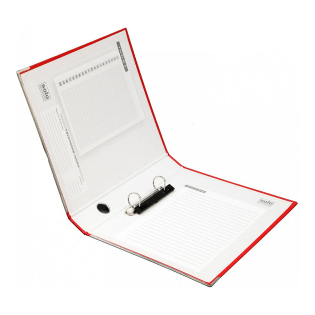 Solo Paper Board-2-D-Ring With Label Pocket Red A4 RB 902