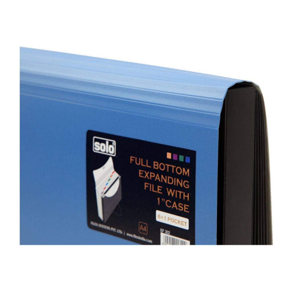 Solo Full Bottom Expanding File 1inch Case With 6+1 Pocket Blue A4 EF 302