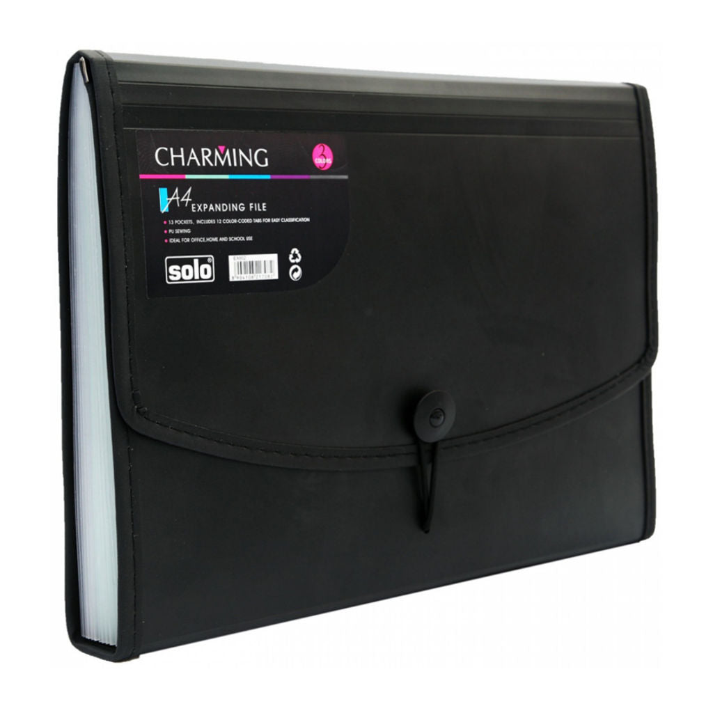 Solo Expanding File Elastic With Swing 12 Section Black A4 EX 802 
