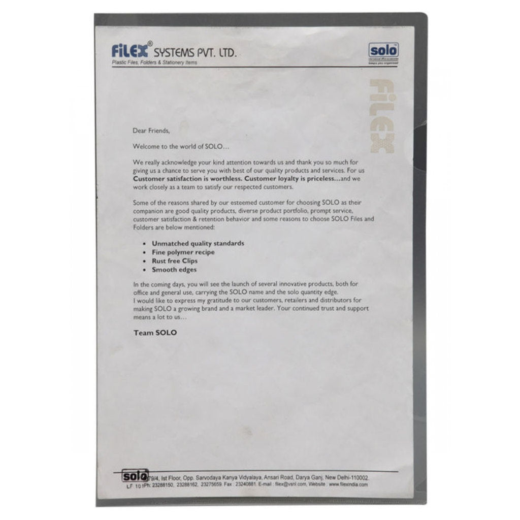 Solo Clear Holder With L Folder Transparent White F/C Size LF 111