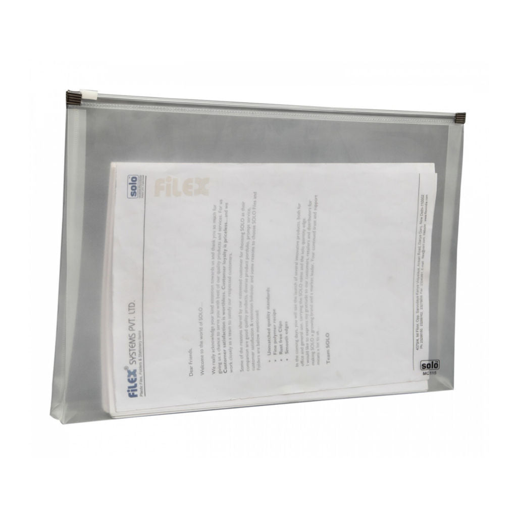 Solo Document Bag With Zipper Closure Landscape Transparent White F/C Size MC 115 