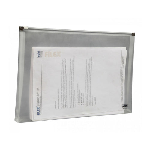 Solo Document Bag With Zipper Closure Landscape Transparent White F/C Size MC 115 