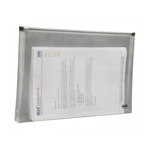 Solo Document Bag With Zipper Closure Landscape Transparent White F/C Size MC 115 