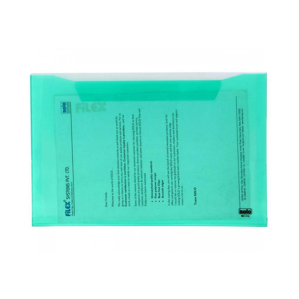 Solo My Clear Bag With Expandable (Twin Pockets With Double Colors) Transparent Green F/C Size MC 312