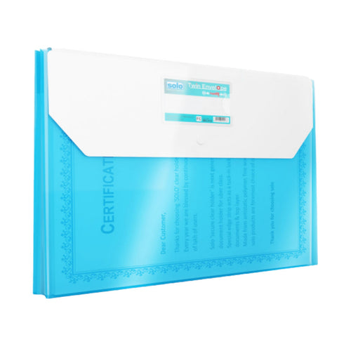 Solo My Clear Bag With Expandable (Twin Pockets With Double Colors) Transparent Sky Blue F/C Size MC 312 