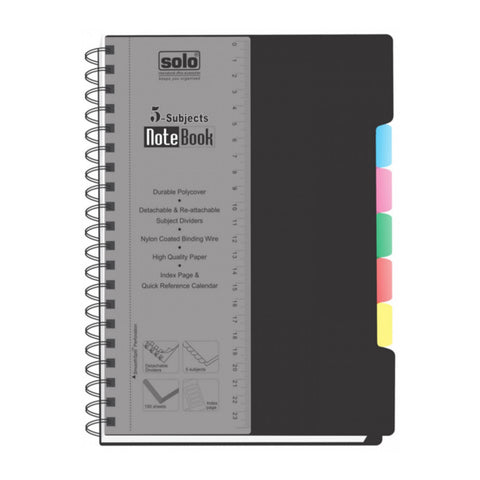Solo 5-Subjects Square Note Book 300 Pages Black B5 NB 557 