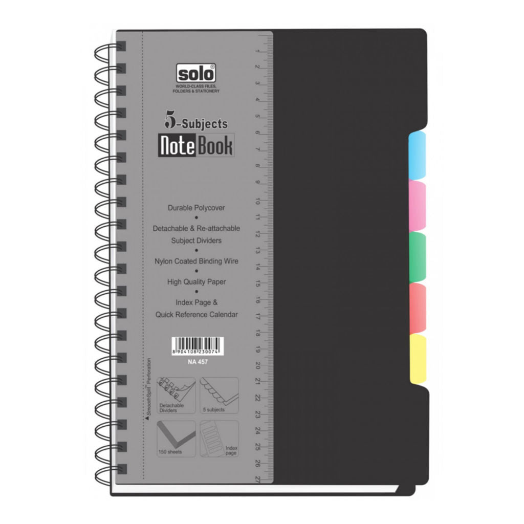 Solo 5-Subjects Note Book 300 Pages Black 28x21.5cm NA 457 