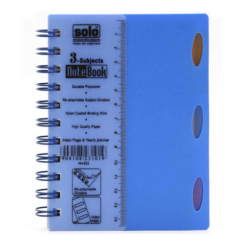 Solo 3-Subject Note Book 240 Pages Blue A6 NA 633 