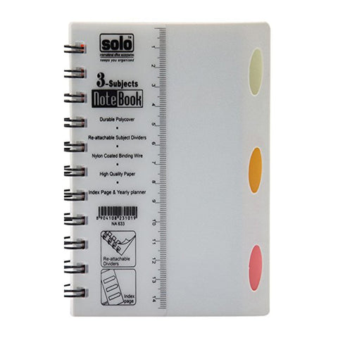 Solo 3-Subject Note Book 240 Pages Grey A6 NA 633 
