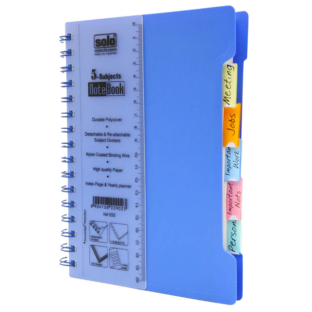 Solo 5 Subjects Note Book Dividers 300 Pages Blue B5 NB 555