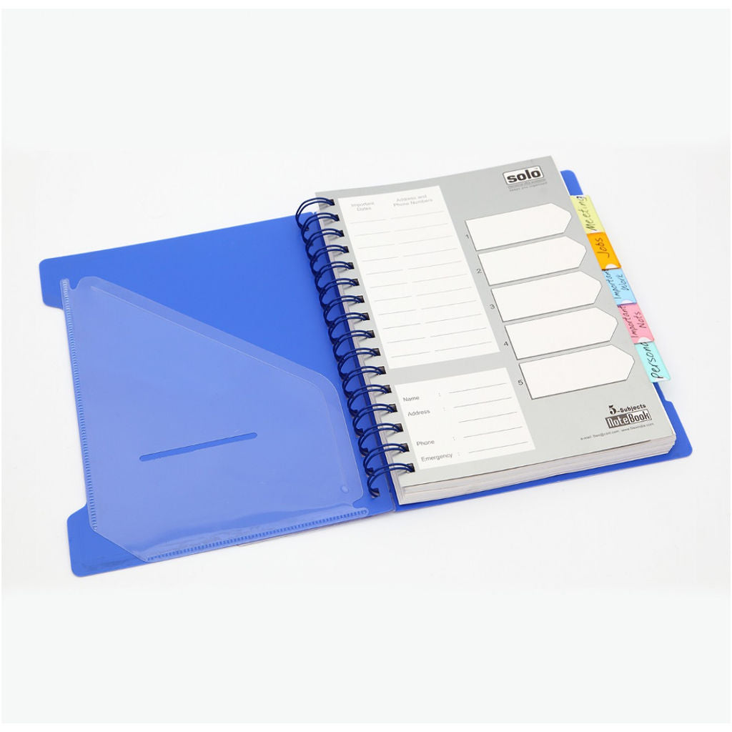 Solo 5 Subjects Note Book Dividers 300 Pages Blue A5 NA 555 