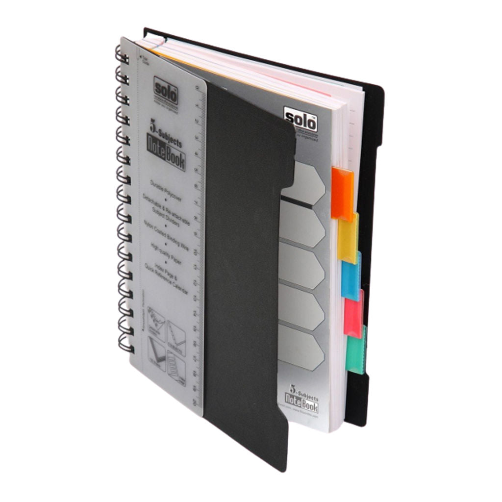 Solo 5 Subjects Note Book Dividers 300 Pages Black A5 NA 555 