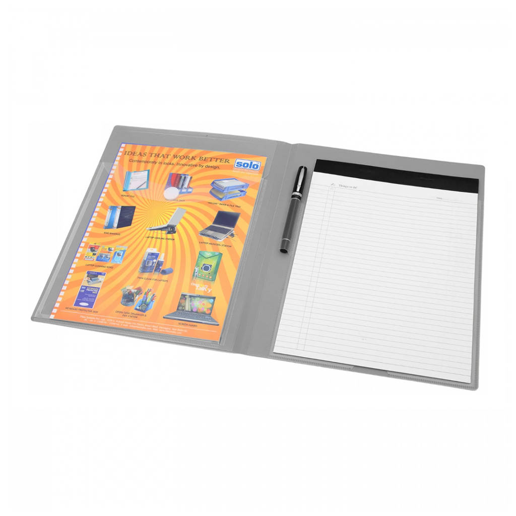 Solo Meeting Folder With Secure Expandable Pocket With Pad Wave Grey A4 CC 115