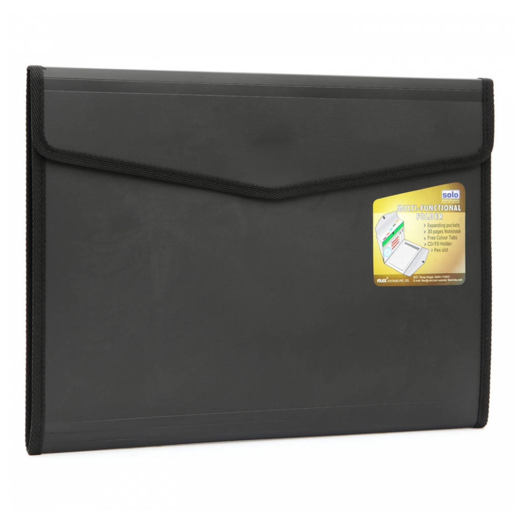 Solo Executive Portfolio 6 Section Expanding Pocket With Pad Metalic Black A4 EF 886 