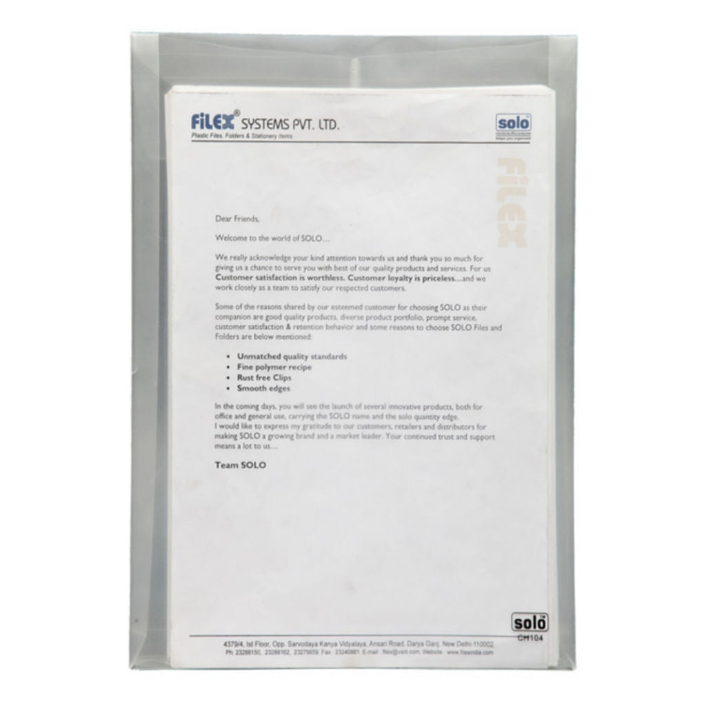 Solo Document Bag With String Transparent White F/C Size CH 114 