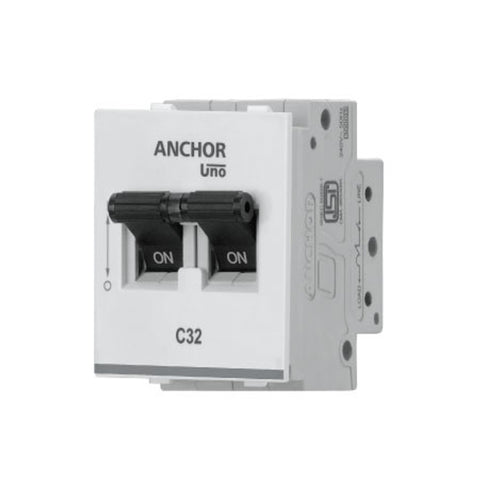 Anchor Uno Mini Modular Double Pole MCB 'C' TYPE 6A-32A 