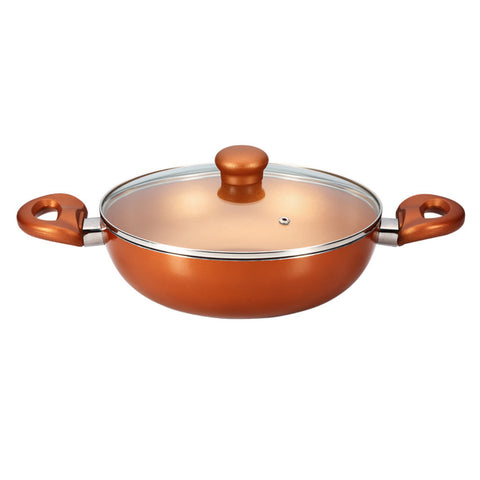 Butterfly Matchless Gold Non Stick Flat Base Kadai with Glass Lid 240mm 