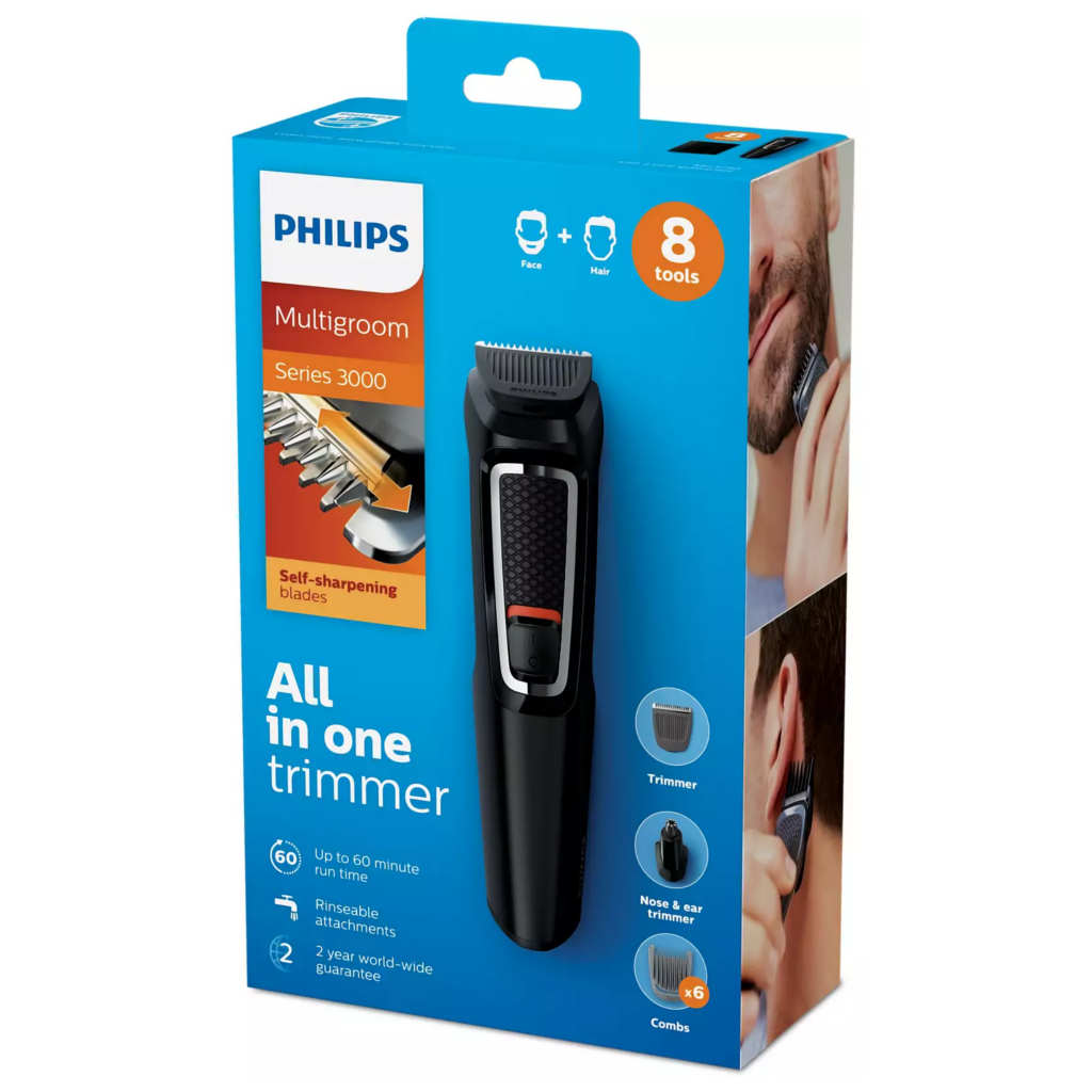Philips 8-in -1 Hair Clipper & Face Multigroomer Trimmer Kit (Black) MG3730/15