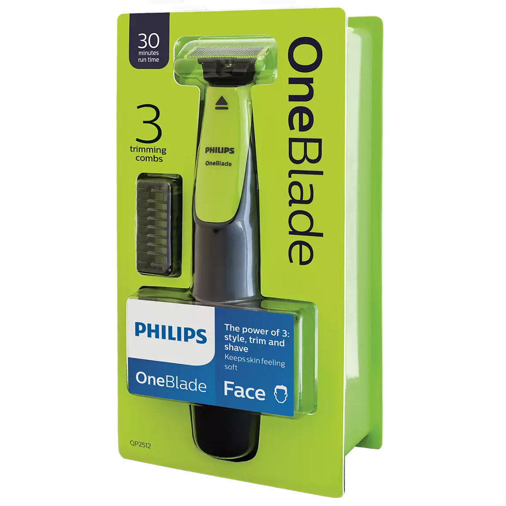 Philips OneBlade Hybrid Trimmer and Shaver with 3 Trimming Combs QP2512/10