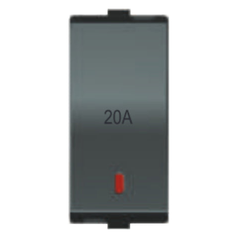 Fybros Favio X3 One Way Switch With LED Indicator One Module 20Amp Metallic F1322 
