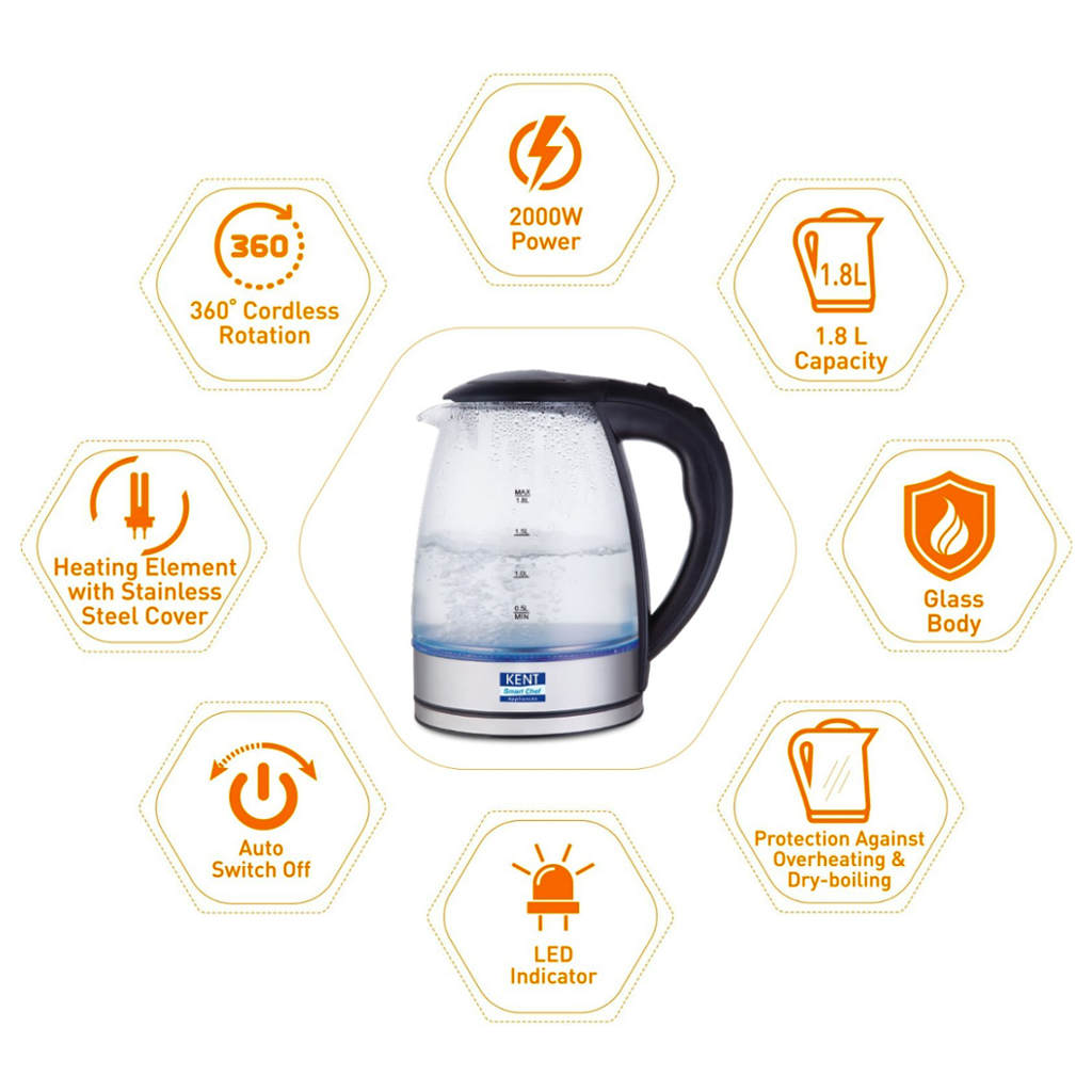 Kent Elegant Electric Glass Kettle 1.8Litre 16052