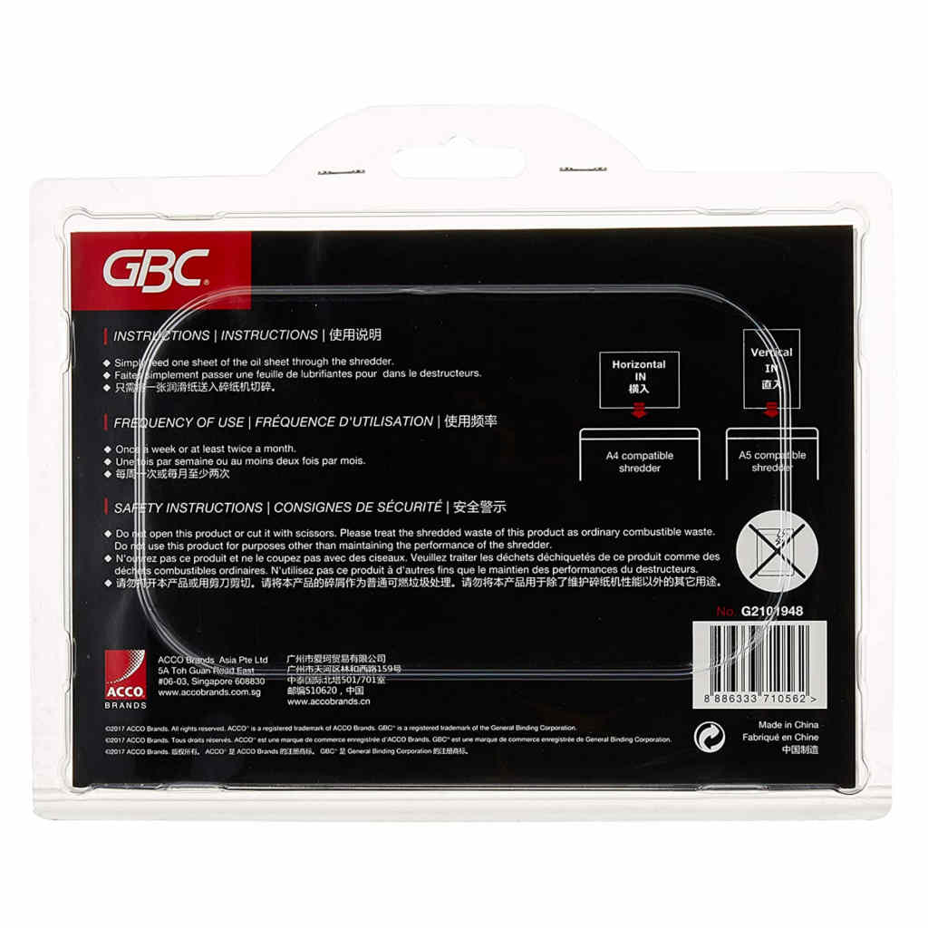 GBC Shredder Oil Sheets A5 (Pack of 12) G2101948