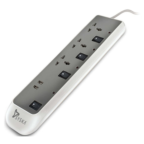 Syska 3 Way Power Strip Extension Cords White and Grey SSK-EBU-0302 
