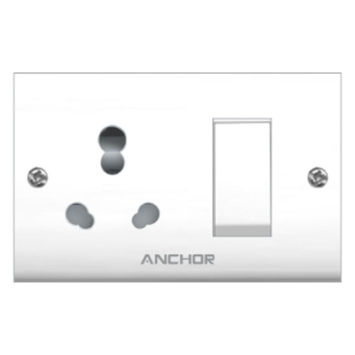 Anchor Penta Urea Capton Series 6A/16A Switch Socket Combined With Fixing Holes White 